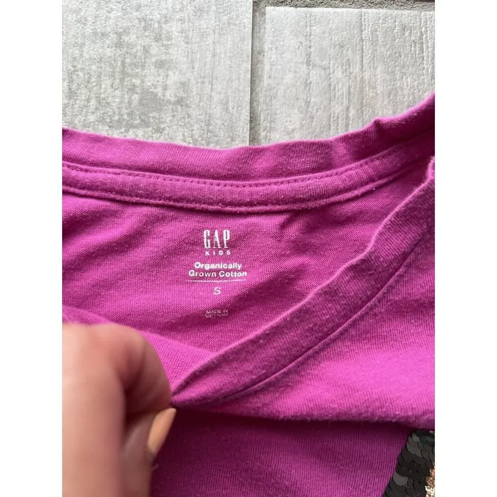 GAP Kid Girls Pink Flip Sequins Lightning Organic Cotton Casual School Top S 6-7